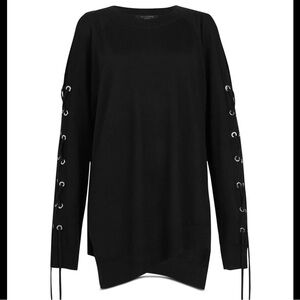 All Saints Black Sweater with Lace-Up Sleeves 100% Merino